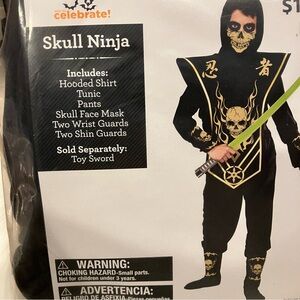 Skull Ninja Kids Boys Halloween Costume Set - Black and Gold Size XL 14/16 NEW